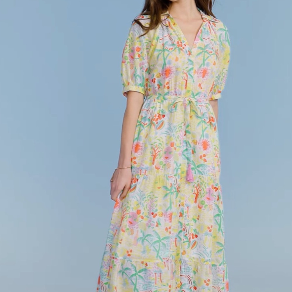 New Roller Rabbit Vacation Short Sleeve Maxi Dress Yellow/Green Size M - Picture 4 of 10